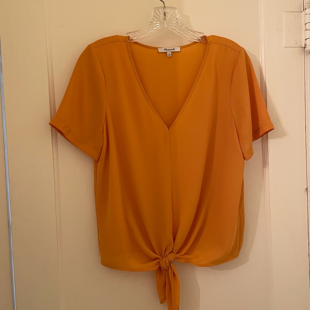 Madewell Tie front blouse, small, gold